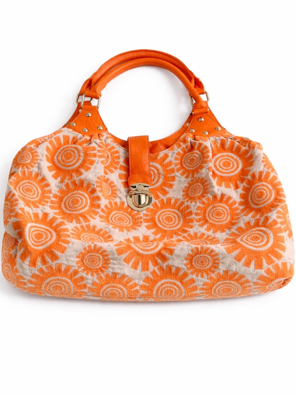Big Buddha Orange Sunburst Print Shoulder Bag Boho Retro Faux Leather Trim
